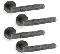 Loops 4 Pack - Pair Diamond Lever On Round Rose Door Handle - Dark Bronze Concealed Screw