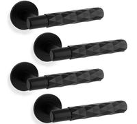 Loops 4 Pack - Pair Diamond Lever On Round Rose Door Handle - Matt Black Concealed Screw