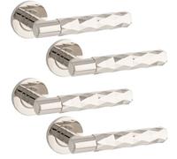 Loops 4 Pack - Pair Diamond Lever On Round Rose Door Handle - Polished Nickel Concealed Screw