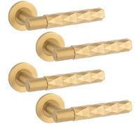 Loops 4 Pack - Pair Diamond Lever On Round Rose Door Handle - Satin Brass Concealed Screw