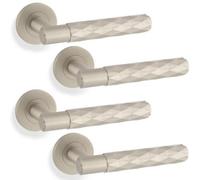 Loops 4 Pack - Pair Diamond Lever On Round Rose Door Handle - Satin Nickel Concealed Screw