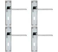 Loops 4 Pack - Pair Flat Straight Lever On Lock Backplate Door Handle 180X40mm Polished Chrome