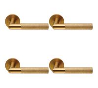 Loops 4 Pack - Pair Knurled Round Bar Door Handle On Round Rose Concealed Fix Satin Brass