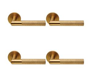 Loops 4 Pack - Pair Knurled Round Bar Door Handle On Round Rose Concealed Fix Satin Brass