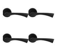 Loops 4 Pack - Pair Matt Black Door Handle Angular Twisted Lever On Round Rose Concealed Fix