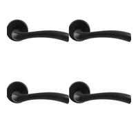 Loops 4 Pack - Pair Matt Black Door Handle Curved Flowing Flared Lever Round Rose Concealed Fix