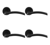 Loops 4 Pack - Pair Matt Black Door Handle Flat Arched Style Lever On Round Rose Concealed Fix