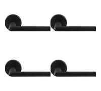 Loops 4 Pack - Pair Matt Black Door Handle Slimline Straight Bar Lever Round Rose Concealed Fix