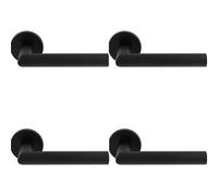 Loops 4 Pack - Pair Mitred Round Bar Door Handle Ringed Design Conceled Fix Matt Black