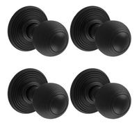 Loops 4 Pack - Pair Round Reeded Mortice Door Knob 50mm Diameter Matt Black Lined Handle