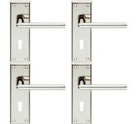 Loops 4 Pack - Pair Rounded Lever On Lock Backplate Door Handle 150 X 50mm Polished Nickel