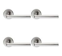 Loops 4 Pack - Pair Rounded Straight Bar Door Handle Concealed Fix Round Rose Satin Chrome