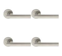 Loops 4 Pack - Pair Straight Mitred Bar Handle On Round Rose Concealed Fix 201 Satin Steel