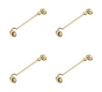 Loops 4 Pack Polished Brass Cabin Hook 150mm For Home And Office Use - Hook & Eye Arm Lock