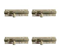 Loops 4 Pack Polished Brass Straight Barrel Bolts 102X25mm For Secure Locking - Door Bolt