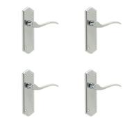 Loops 4 Pack Polished Chrome Suite Door Handle With Latchplate For Modern Interiors - Interior Lever On Backplate