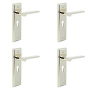 Loops 4 Pack Polished Nickel Door Handle With Euro Backplate - Solid Brass Interior Handle