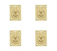 Loops 4 Pack Premium 50X63mm Flush Rings In Polished Brass For Carpentry Projects - Recessed Door Handle