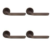 Loops 4 Pack - Premium Art Deco Door Handle Set - Matt Bronze Reeded Lever On Round Rose