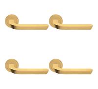 Loops 4 Pack - Premium Art Deco Door Handle Set - Satin Brass Reeded Lever On Round Rose