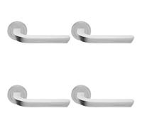 Loops 4 Pack - Premium Art Deco Door Handle Set - Satin Chrome Reeded Lever On Round Rose