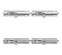 Loops 4 Pack Premium Brass Heavy Straight Barrel Bolts 200X38mm In Satin Chrome Finish - Door Bolt