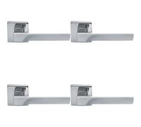Loops 4 Pack - Premium Contoured Door Handle Set - Polished Chrome Sleek Lever On Square Rose