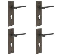Loops 4 Pack Premium - Dark Bronze Door Handle With Euro Backplate - Solid Brass Interior Handle