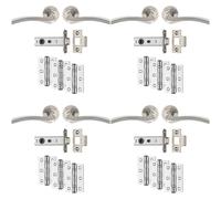 Loops 4 PACK - Premium Door Handle & Latch Pack Set- Chrome Curved Square Lever Round Rose