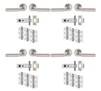 Loops 4 Pack - Premium Door Handle & Latch Pack Set- Chrome & Nickel Straight Bar Lever Round Rose