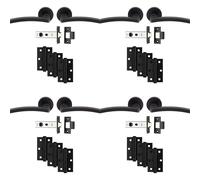 Loops 4 PACK - Premium Door Handle & Latch Pack Set- Matt Black Slim Curved Lever Round Rose