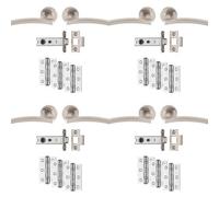 Loops 4 Pack - Premium Door Handle & Latch Pack Set- Satin Nickel Slim Curved Lever Round Rose