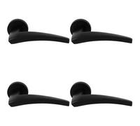 Loops 4 Pack - Premium Elegant Curve Door Handle Set - Matt Black Bar Lever On Round Rose