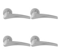 Loops 4 Pack - Premium Elegant Curve Door Handle Set - Satin Chrome Bar Lever On Round Rose