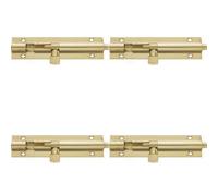 Loops 4 Pack Premium Heavy-Duty Brass Straight Barrel Bolts - 152X38mm Polished For Enhanced Security - Door Bolt