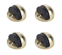Loops 4 Pack Premium Oval Floor Mounted Door Stop In Polished Brass - 46X26mm - Rubber Stopper Protector