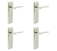 Loops 4 Pack Premium Polished Nickel Door Handle Lock Backplate - Solid Brass Interior Handle