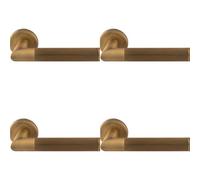 Loops 4 Pack - Premium Reeded Lined Door Handle Set - Antique Bass Designer Lever Round Rose