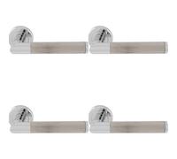 Loops 4 Pack - Premium Reeded Lined Door Handle Set - Chrome & Nickel Designer Lever Round Rose