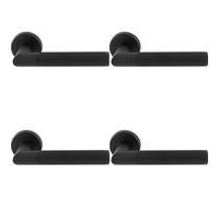Loops 4 Pack - Premium Reeded Lined Door Handle Set - Matt Black Designer Lever Round Rose