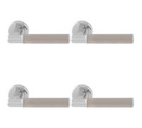 Loops 4 Pack - Premium Reeded Lines Door Handle Set - Chrome & Nickel Designer Lever Round Rose