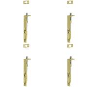 Loops 4 Pack Premium Stainless Steel Flush Bolts In Satin Brass - 150mm X 20mm Square Forend