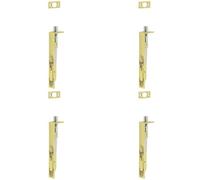 Loops 4 Pack Premium Stainless Steel Flush Bolts With Brass Finish - 150mm X 20mm Square Forend
