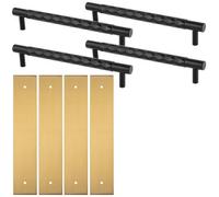 Loops 4 Pack - Pull Handle & Contrasting Backplate Set - Designer Diamond T Bar - Matt Black & Satin Brass