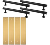 Loops 4 Pack - Pull Handle & Contrasting Backplate Set - Hammered Round T Bar - Matt Black & Satin Brass
