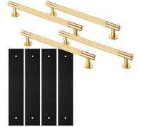 Loops 4 Pack - Pull Handle & Contrasting Backplate Set - Knurled Round T Bar - Satin Brass & Black