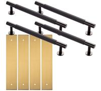 Loops 4 Pack - Pull Handle & Contrasting Backplate Set - Reeded Lined T Bar - Matt Black & Satin Brass