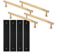 Loops 4 Pack - Pull Handle & Contrasting Backplate Set - Reeded Lined T Bar - Satin Brass & Black