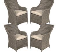 Loops 4 Pack Rattan Wicker Garden Dining Chair Set & Cushions - Brown Outdoor Seating