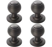 Loops 4 Pack - Reeded Ball Door Knob - 23mm Matt Black Lined Cupboard Pull Handle & Rose